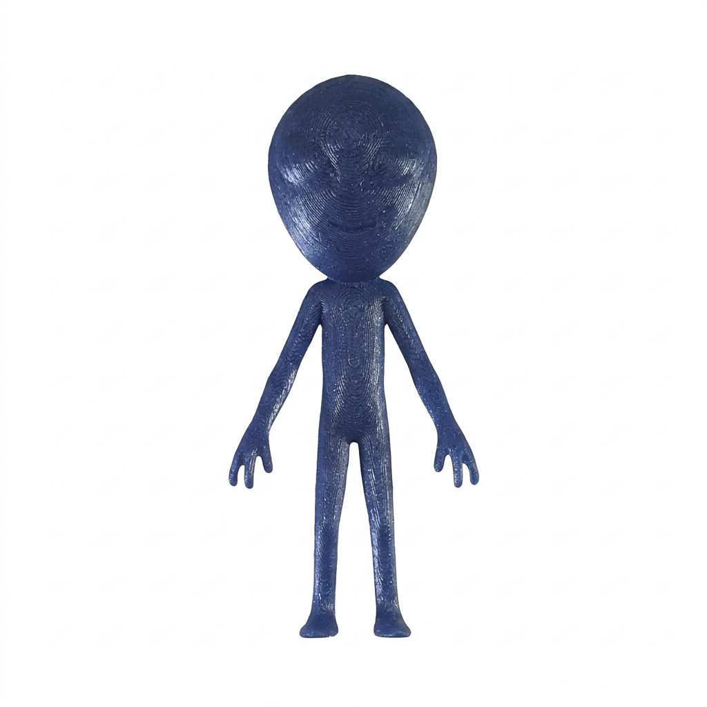 Front of the small blue 3D printed alien geocache container