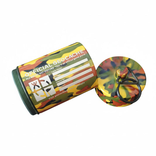 Small Cylinder Geocache โ Light Camo - Just Geocaching