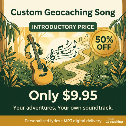 Custom Geocaching Song introductory offer, 50% off, only $9.95