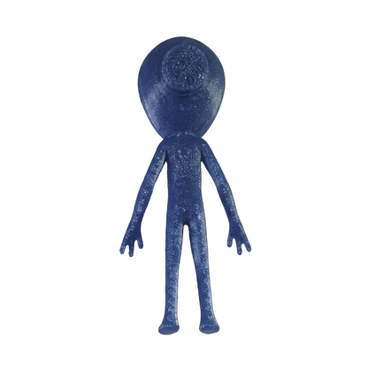 Rear of the small blue alien showing the closed head plug