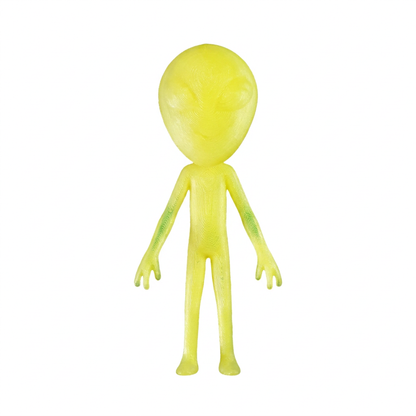 Small yellow 3D printed alien geocache container front view; digitally recoloured