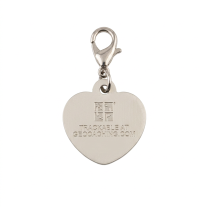 I Love GC heart geocoin metal reverse with clasp and unique tracking code removed