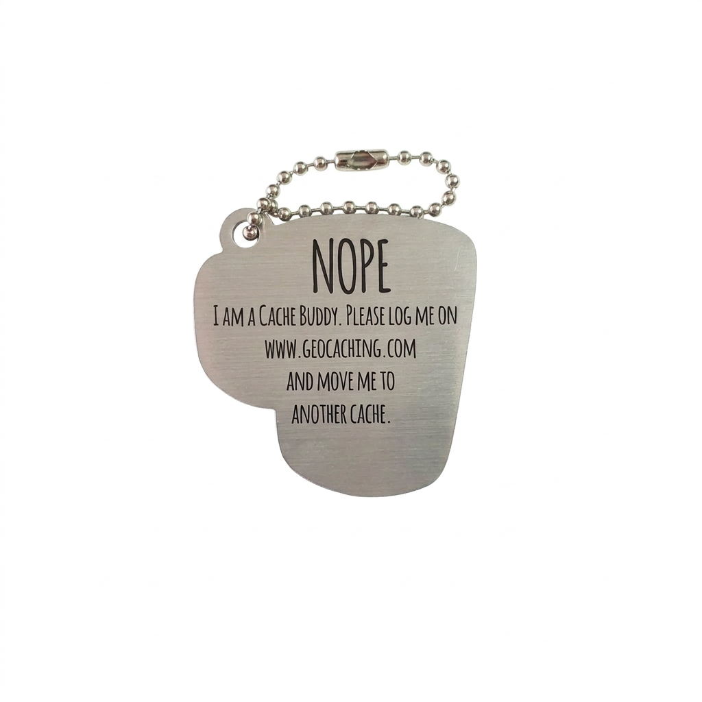 Nope Travel Tag aluminium reverse with logging instructions and unique tracking code removed
