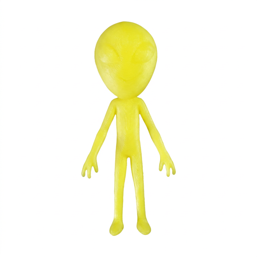 Large yellow 3D printed alien geocache container front view; digitally recoloured