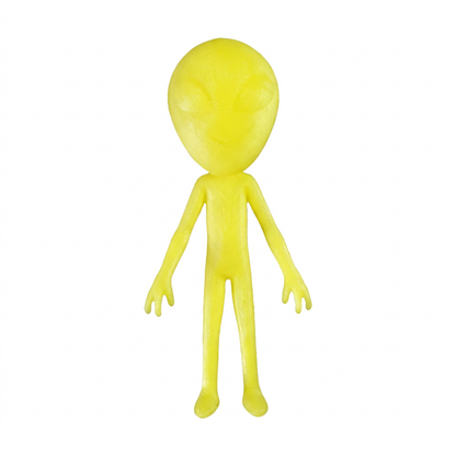 Large yellow 3D printed alien geocache container front view; digitally recoloured