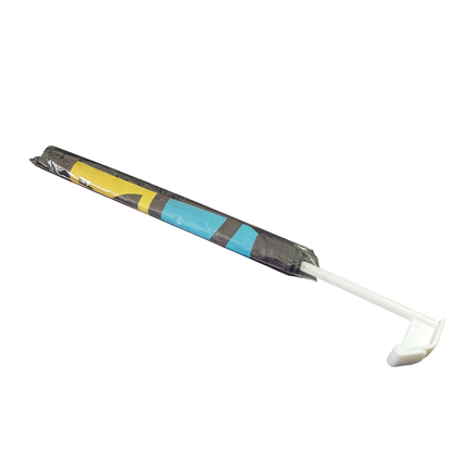 Rolled Geocaching car flag in a clear sleeve with the supplied white pole and window attachment