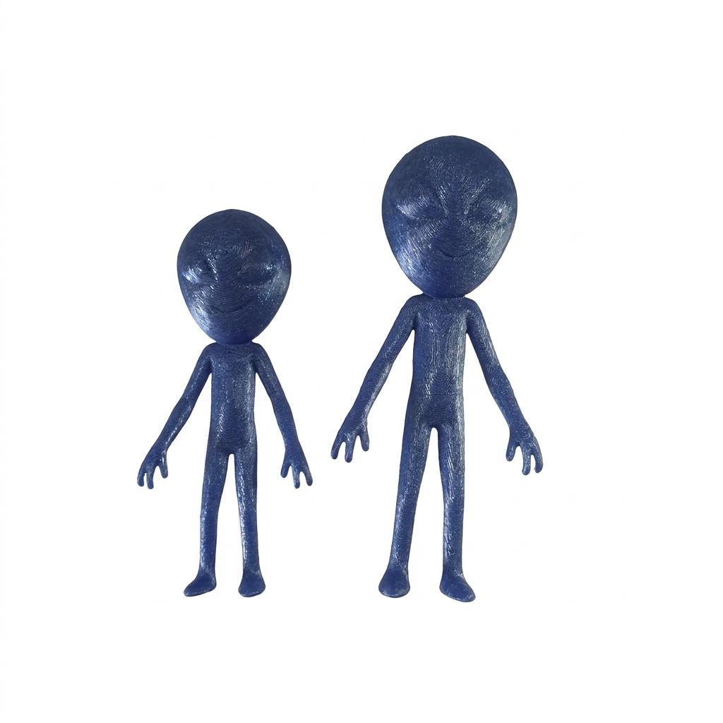 Size comparison with small alien on the left and larger alien on the right; sold separately