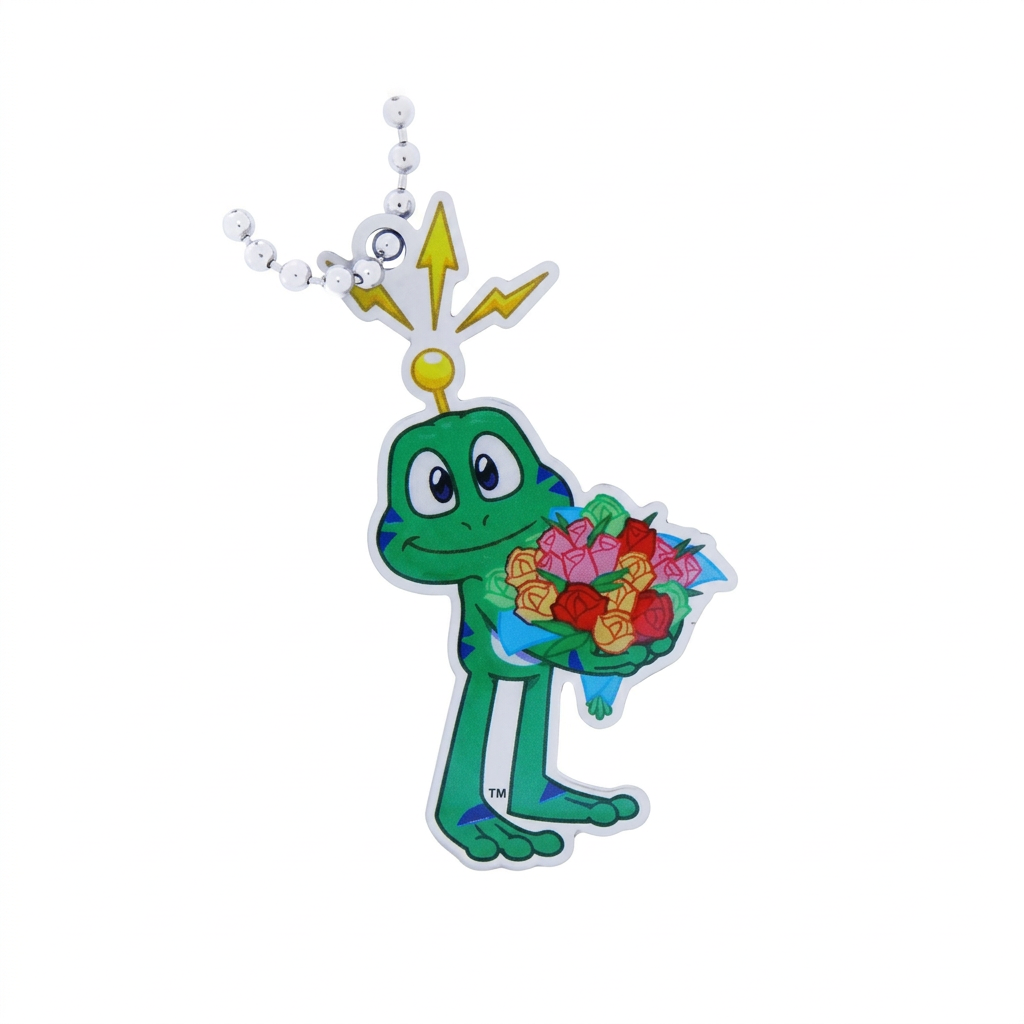 Signal the Frog Flowers travel tag holding a colourful bouquet with ball chain on a white background