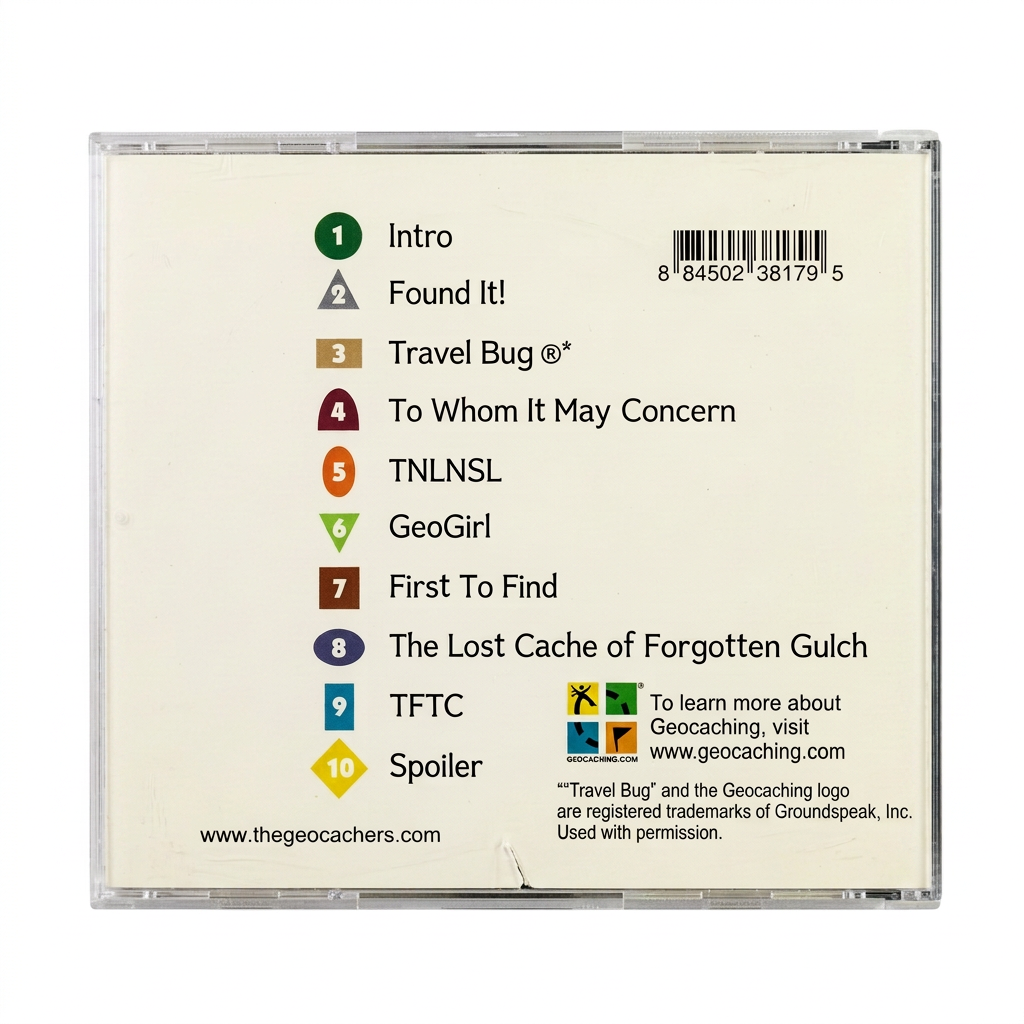 Back cover of The Travel Bugs Found It! CD showing the ten-track listing