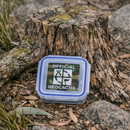 Official XX‑Small Geocache with Log – Green Camo - Just Geocaching