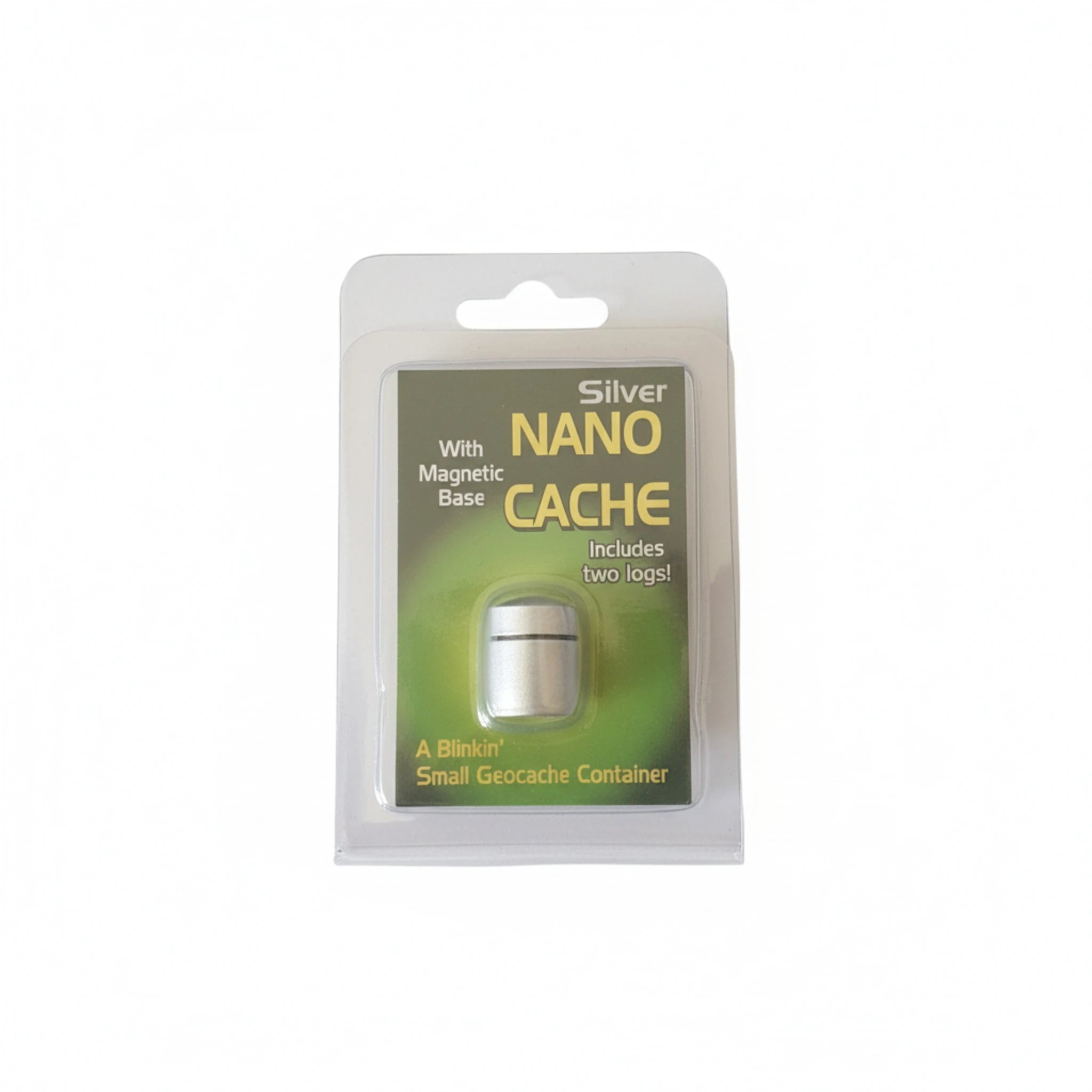 Silver Nano Geocache Container with 2 logs
