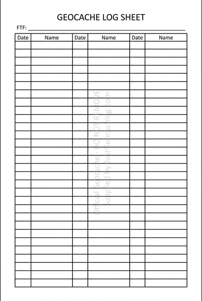 Revised log sheet with uniform black grid lines throughout